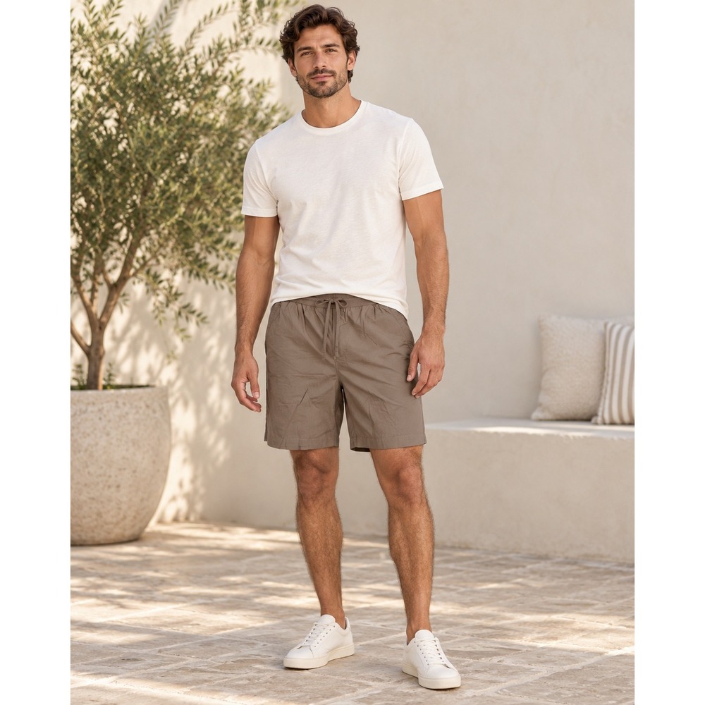 P101. Pact Mens XL Brown Organic Cotton Elastic Waist Drawstring Casual Shorts